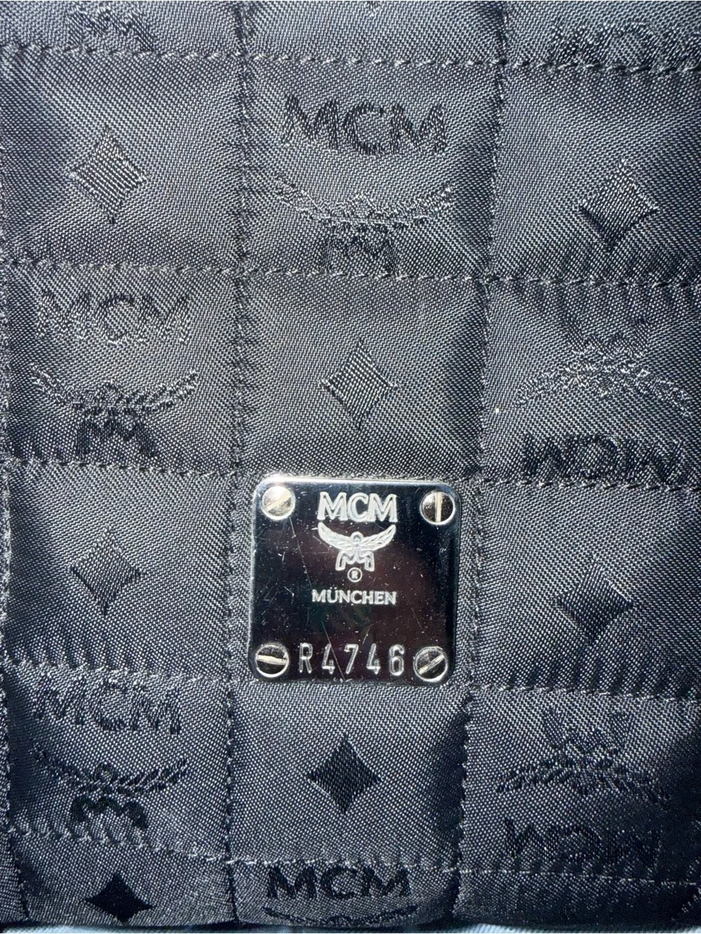 MCM Black Nylon Quilted Logo Satchel with Leather Top Handles and Side Pockets
